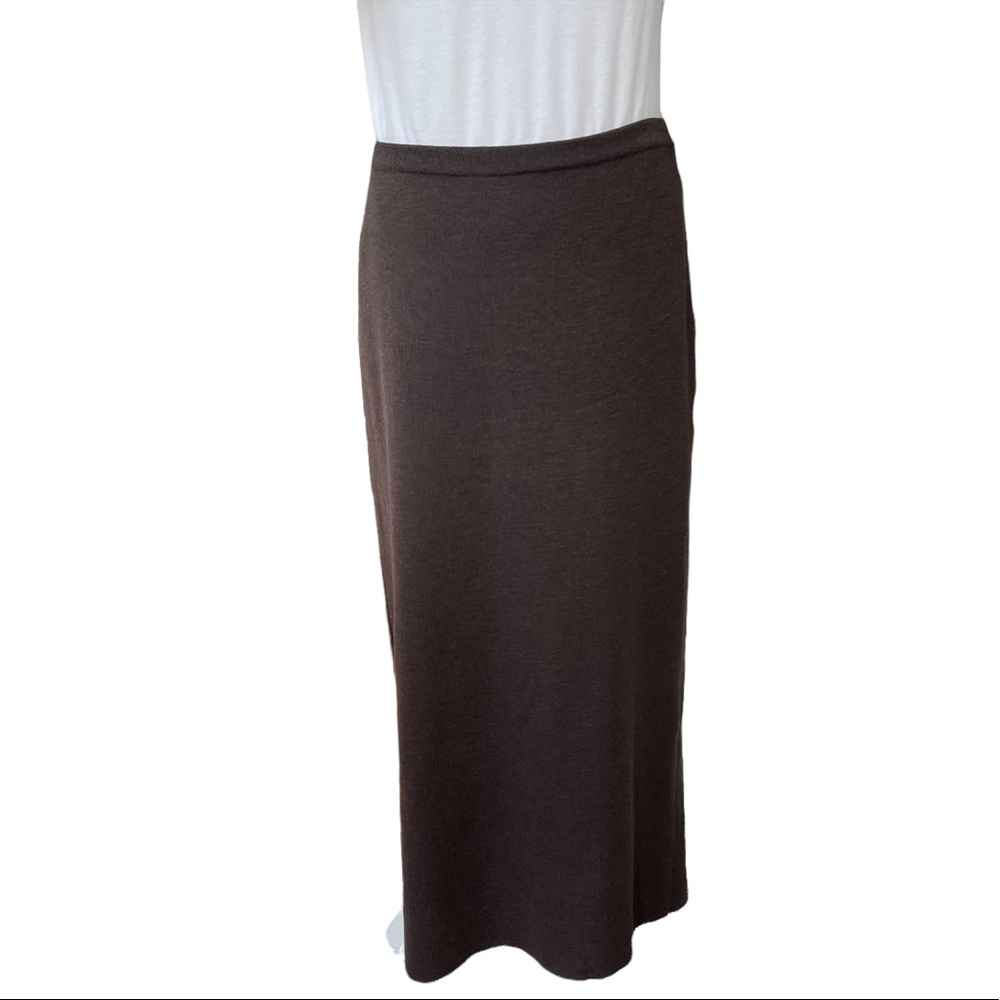 Eileen Fisher 100% Wool Knitted Midi Brown Skirt  Size: M